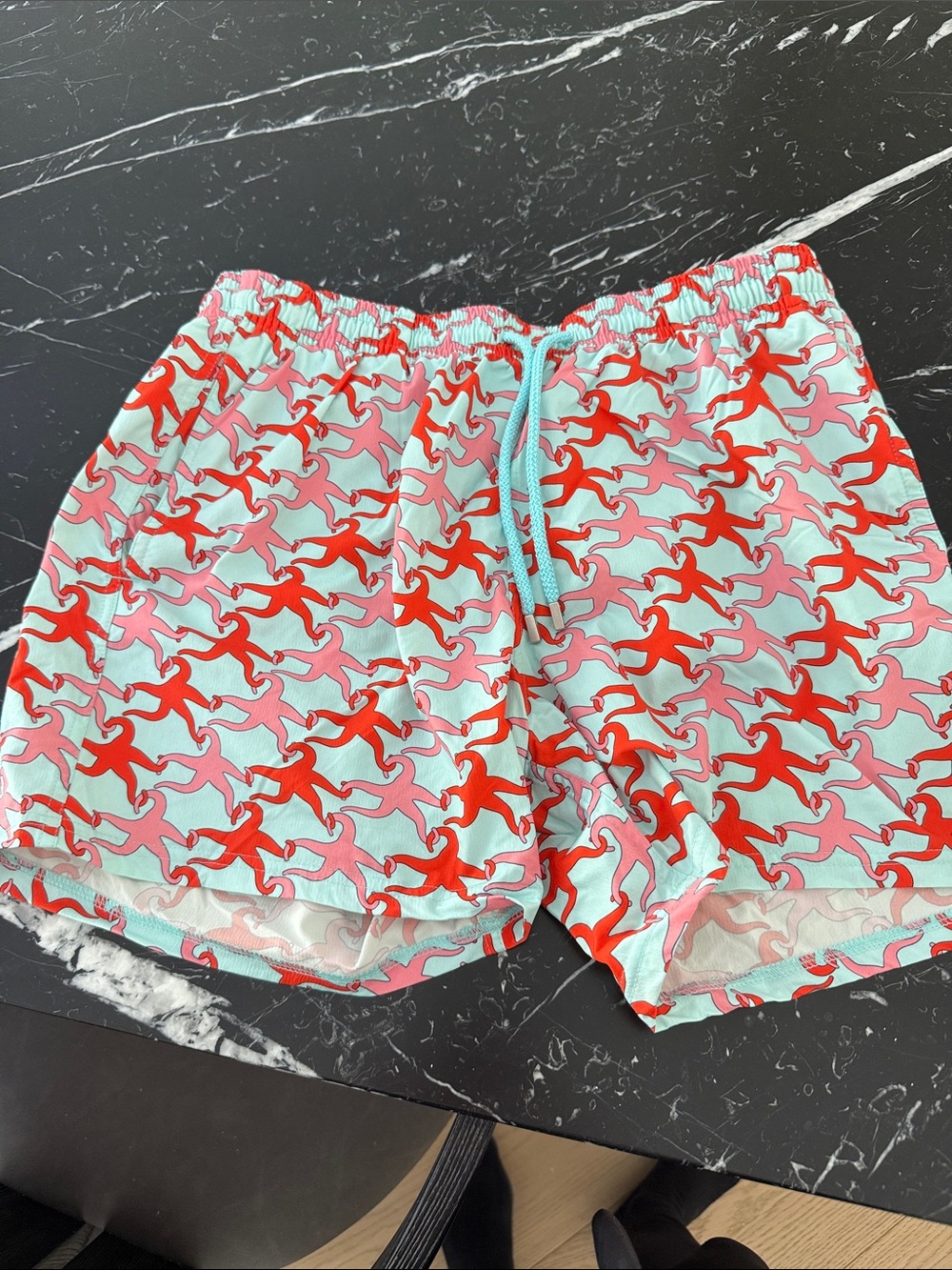 Vilebrequin Light Aqua Swim Trunks with Red and Pink Octopus Print